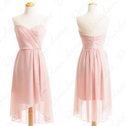 Short Pearl Pink Bridesmaid Dress Chiffon Party..