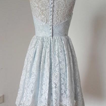 2015 A-line Pale Blue Lace Short Bridesmaid Dress..